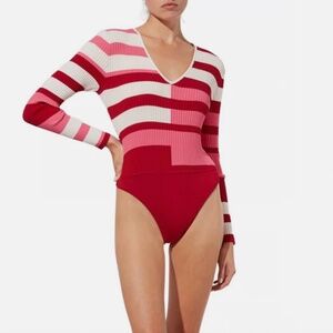 Solid & Striped The Michelle Colorblock Ribbed Knit Long Sleeve Bodysuit Size M